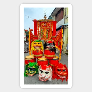 Colorful Chinese Dragon masks on a festival Sticker